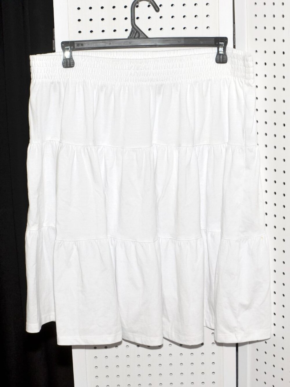 Plus Size 22/24 "1X" Woman Within White Tiered Knit Smocked Waist Midi Skirt